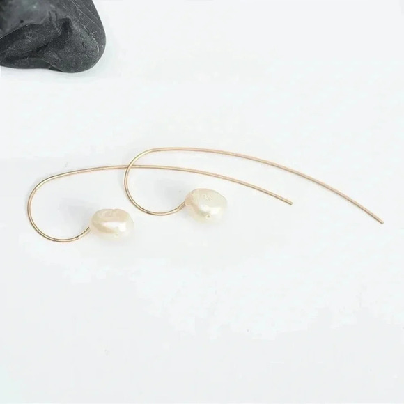 2 LEFT! Pearl Threader Earrings Gold Natural Baroque - Picture 13 of 13